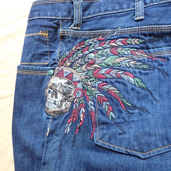 MARC ECKO Men's 40W/31LJEANS/standard fit/Skull Indian chief/dark blue denim.